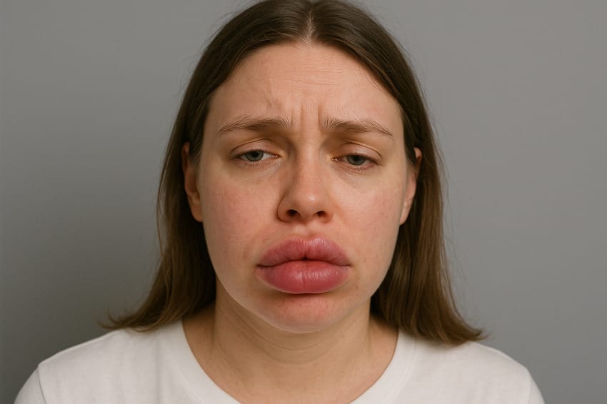 صورة وجه يظهر به كدمات خفيفة وتورم بسيط حول موضع الحقن.