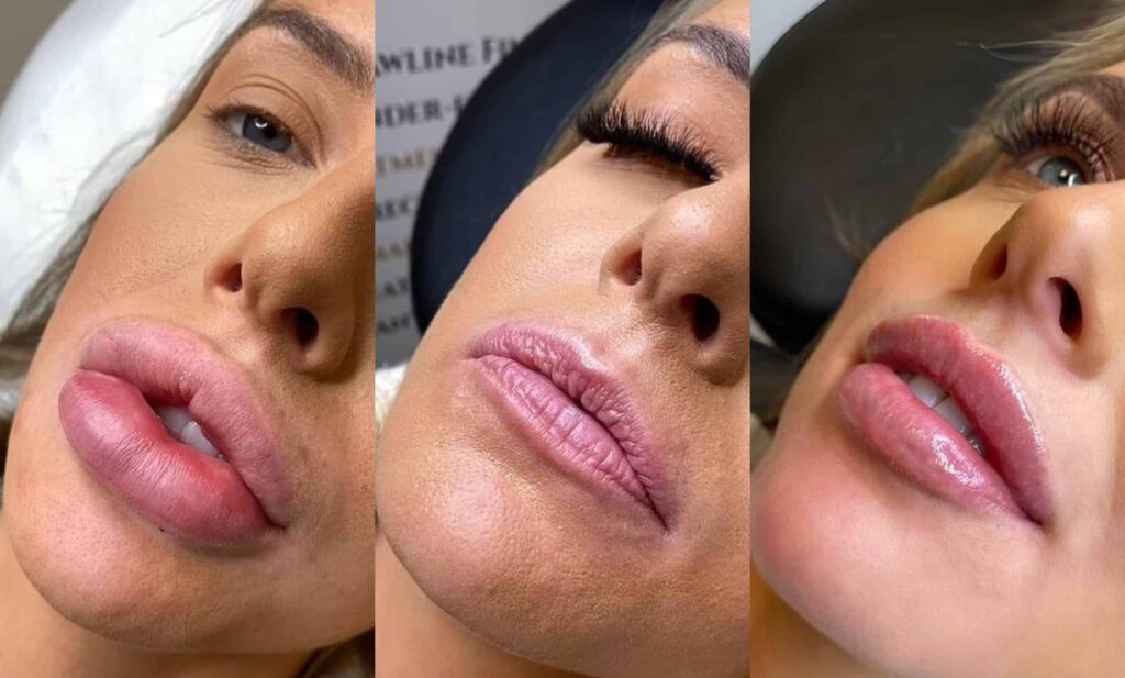 صورة مقارنة بين تكتل بسيط يزول سريعًا، وتكتل مؤلم متحجر مع احمرار في الجلد.