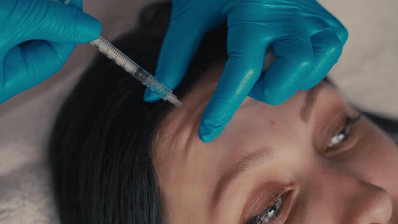 صورة لطبيب تجميل يقوم بحقن الجبهة بإبرة دقيقة.